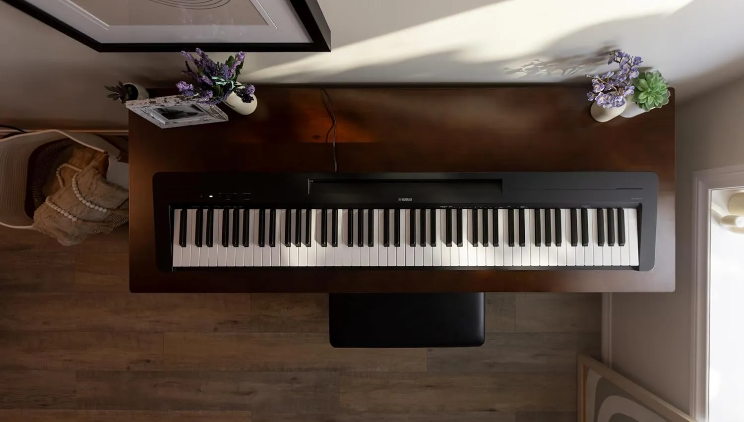 Yamaha, 88-Key Slim Digital Beginners with Weighted, Premium Grand Piano Sound, Compact Design, Music Rest, Sustain Pedal, and Built-in Speakers for Home Practice or Travel, (P143B)