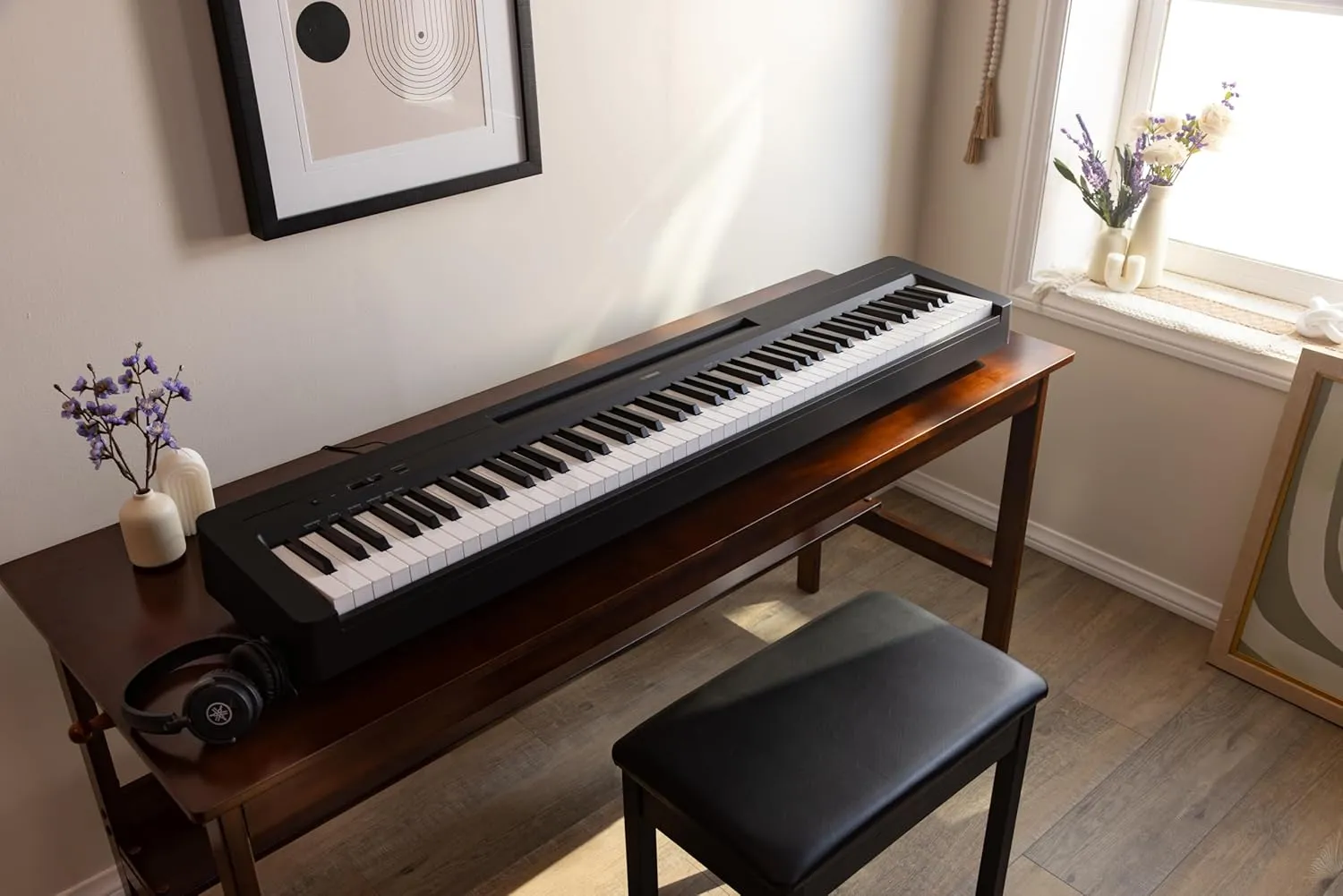 Yamaha, 88-Key Slim Digital Beginners with Weighted, Premium Grand Piano Sound, Compact Design, Music Rest, Sustain Pedal, and Built-in Speakers for Home Practice or Travel, (P143B)