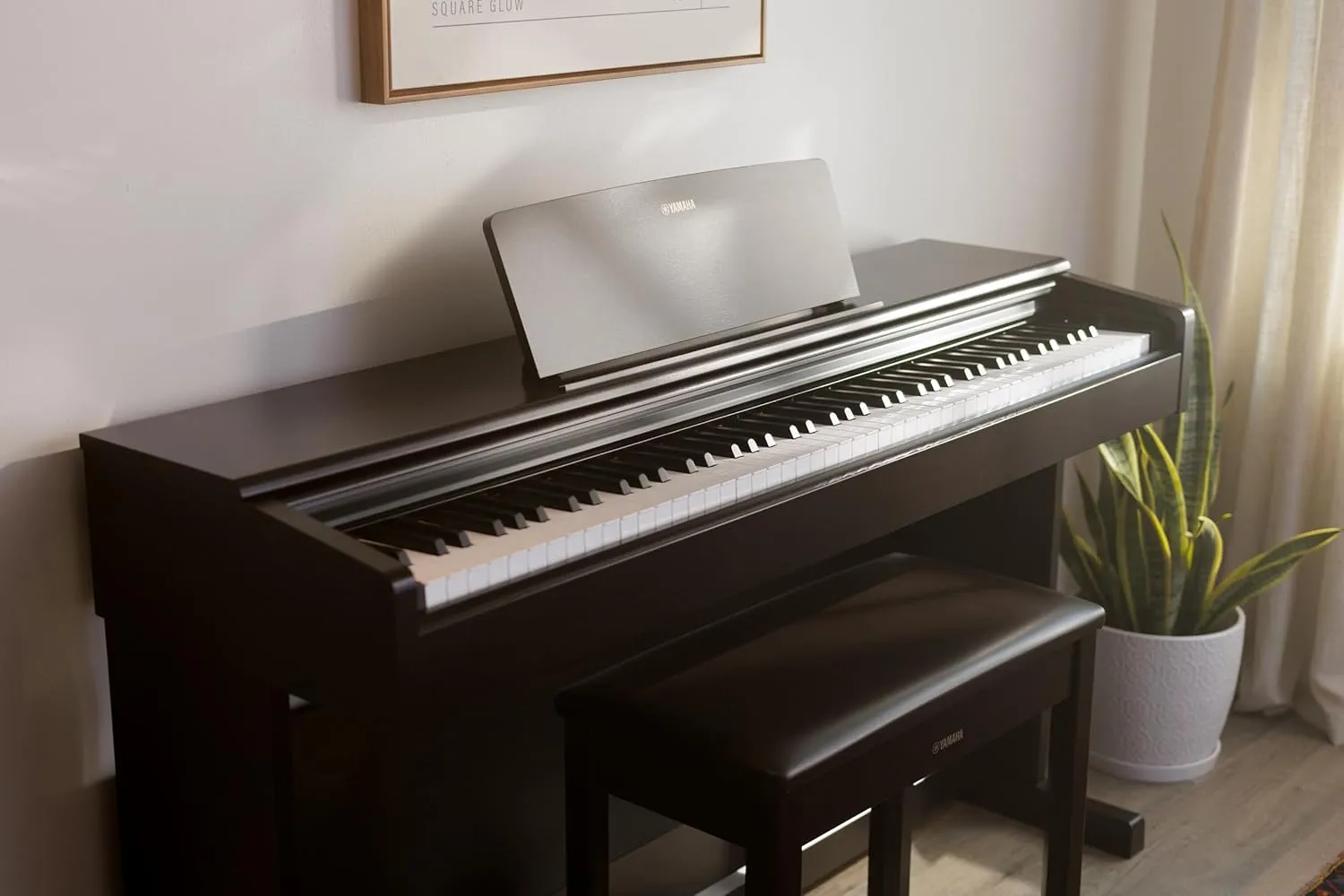 Yamaha Arius, 88-Key Weighted Action Digital Aspiring Musicians, CFX Concert Grand Piano Voice, 3-Pedal Unit, Bench Included, Classic Upright Design, Black, (YDP145B)