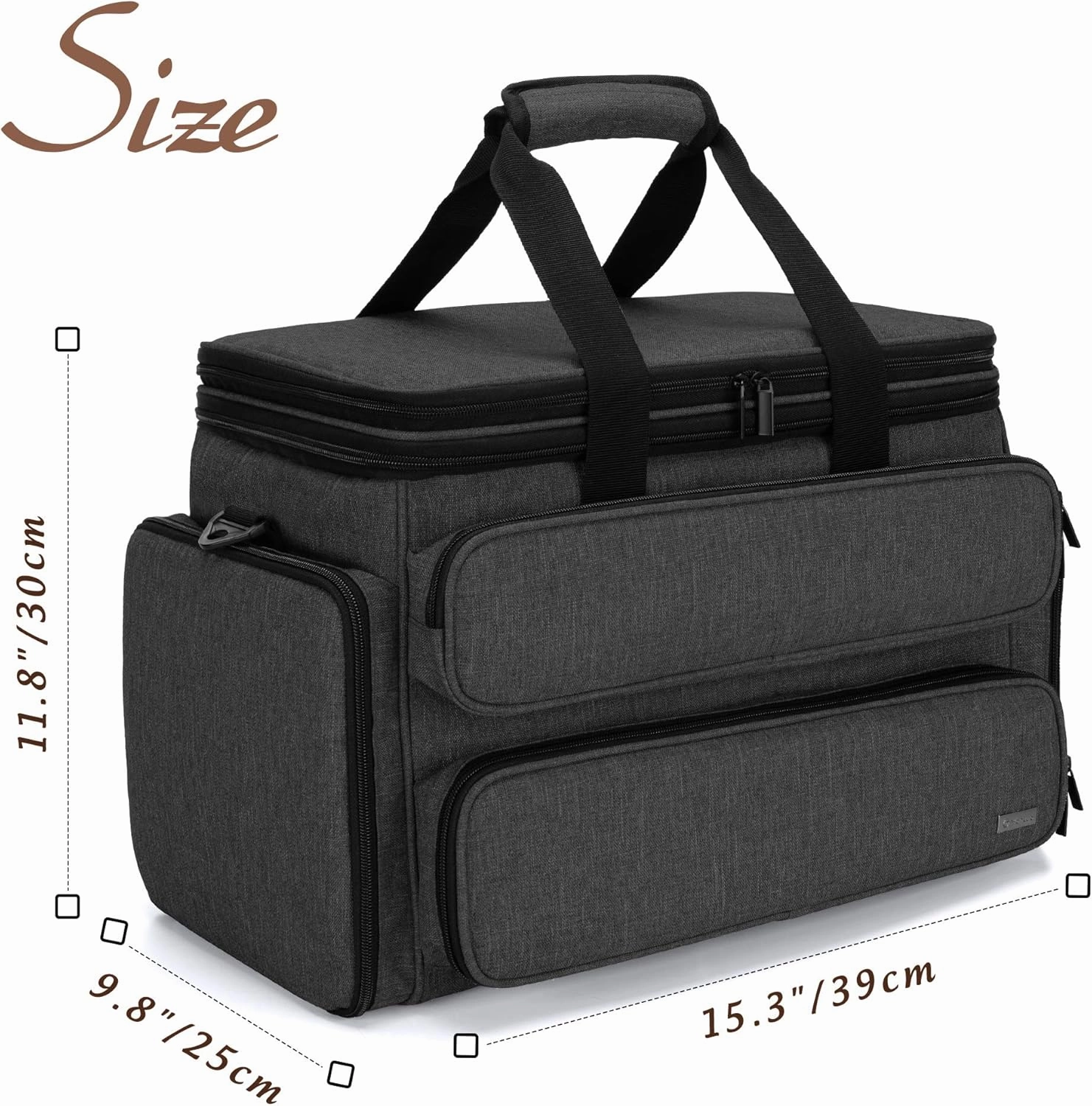 Yarwo Knitting Yarn Bag, Portable Crochet Storage Tote with Double Top Cover and Yarn Holes for Knitting Needles(Up to 14”), Unfinished Projects and Skeins of Yarn, Black