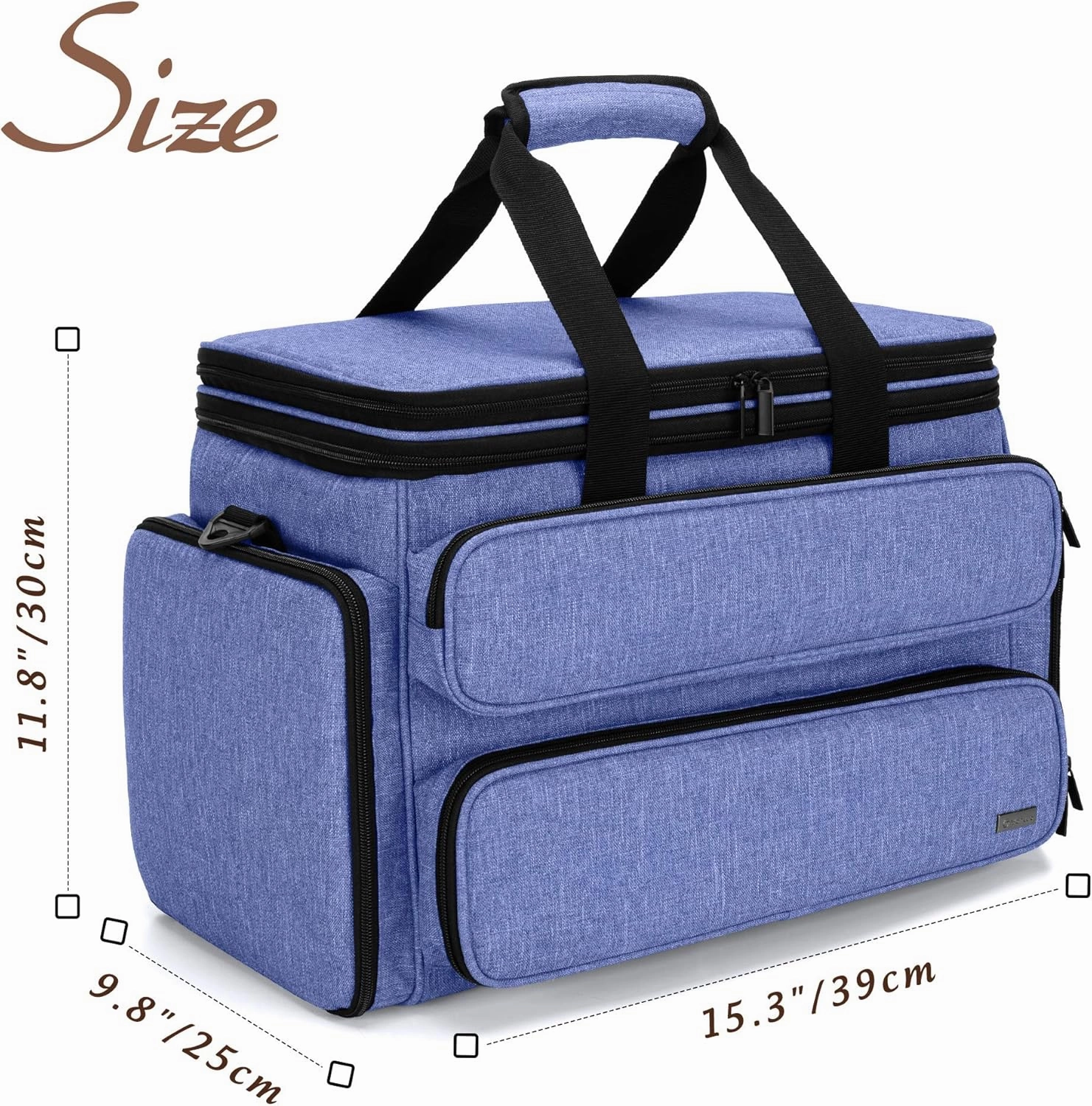 Yarwo Knitting Yarn Bag, Portable Crochet Storage Tote with Double Top Cover and Yarn Holes for Knitting Needles(Up to 14”), Unfinished Projects and Skeins of Yarn, Blue