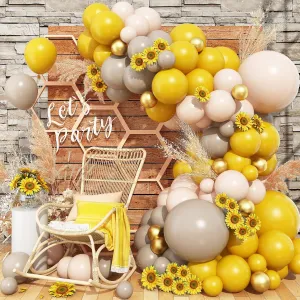 Yellow Beige Balloon Arch Kit, Double Stuffed Balloon Garland Kit with Mustard Yellow Light Brown Neutral Balloon Arch Kit 91 Pcs, Latex Matte Balloons for Baby Shower Birthday Party Decoration Theme