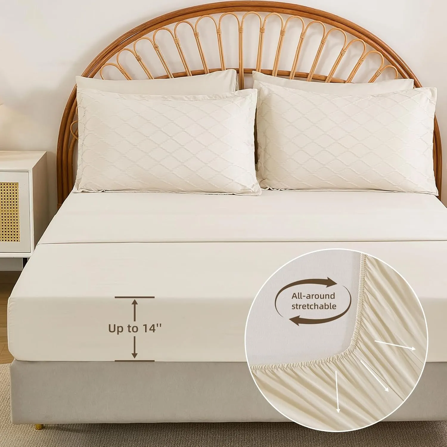 Yiran Beige Comforter Set Queen Size, Jacquard Tufted 7 Piece Bed in a Bag Queen, Textured Soft Microfiber Geometric Pattern Complete Bedding Set with Sheets for All Season