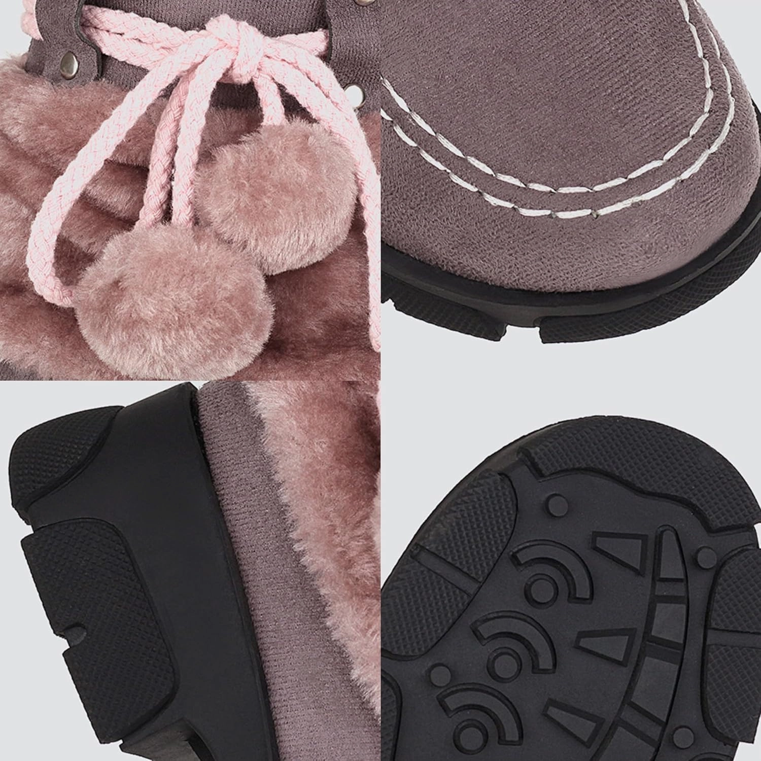 YTINGNICE Mid Calf Boots for Women,Classic Round Toe Suede Faux Fur Cozy Warm Winter Lace Up Pompoms Platform Anti-Slip Boots