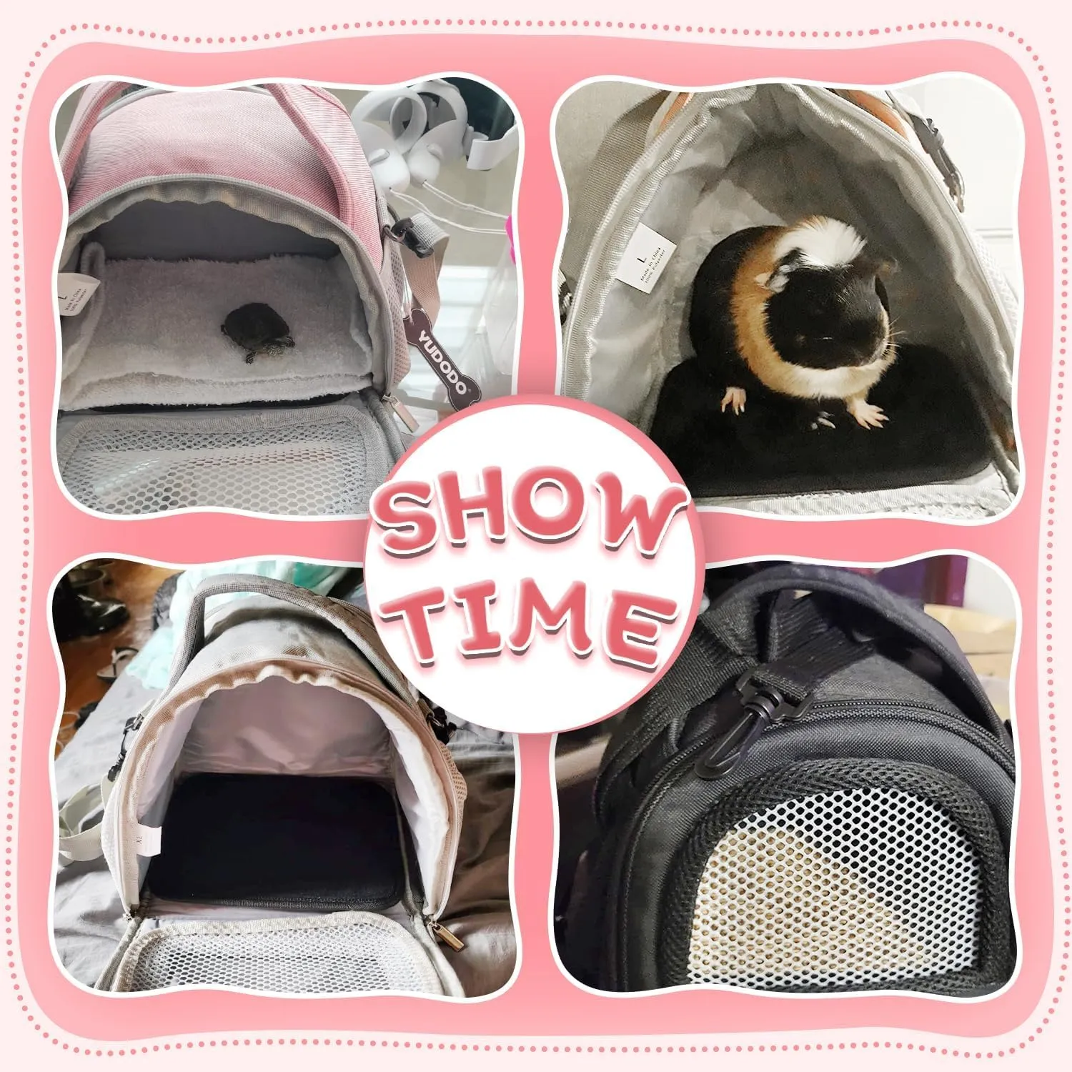 YUDODO Hamster Carrier Guinea Pig Carrier Bag Small Animal Sugar Glider Pouch Gerbil Hedgehog Portable Travel Carrier Outdoor Hangbag Flying Squirrel Rat Carrier Pink