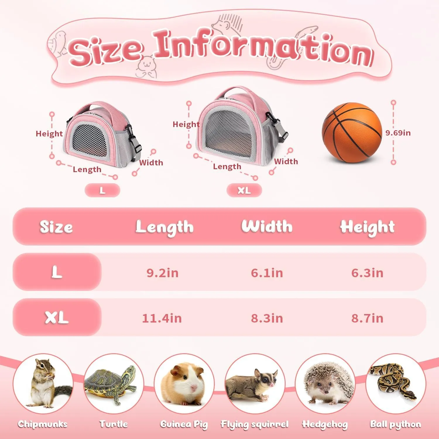 YUDODO Hamster Carrier Guinea Pig Carrier Bag Small Animal Sugar Glider Pouch Gerbil Hedgehog Portable Travel Carrier Outdoor Hangbag Flying Squirrel Rat Carrier Pink