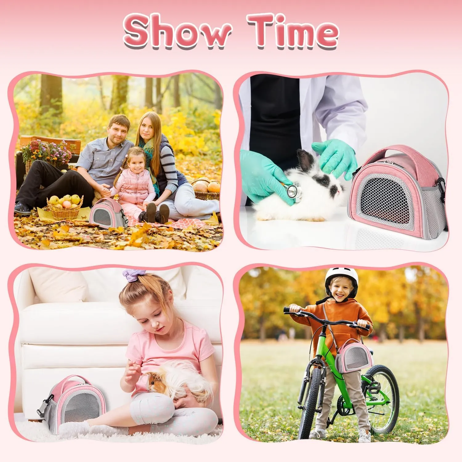 YUDODO Hamster Carrier Guinea Pig Carrier Bag Small Animal Sugar Glider Pouch Gerbil Hedgehog Portable Travel Carrier Outdoor Hangbag Flying Squirrel Rat Carrier Pink