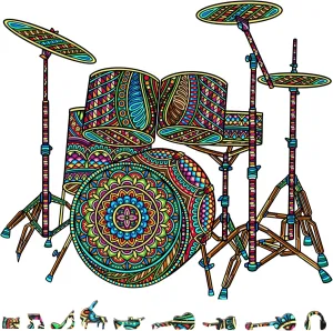 ZenChalet - Drum Set Wooden Jigsaw 200 Piece Puzzle - Unique Wooden Puzzles for Adults, Cool Brain Teaser for Music Lovers, Rompecabezas para Adultos