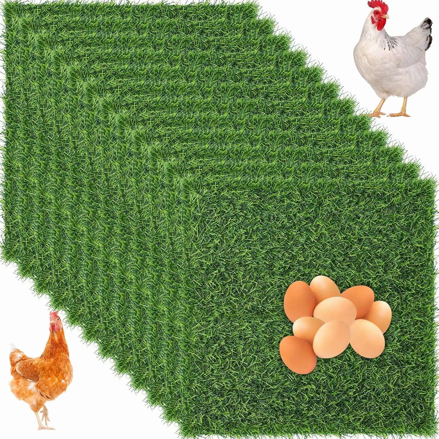 Zhengmy 12 Pcs Chickens Nesting Pads Set Nest Box Bedding Washable Nesting Pads for Chicken Coop, Artificial Grass Rug Carpet Synthetic Turf Mat, 12 x 12 x 1.2 Inches(Green)