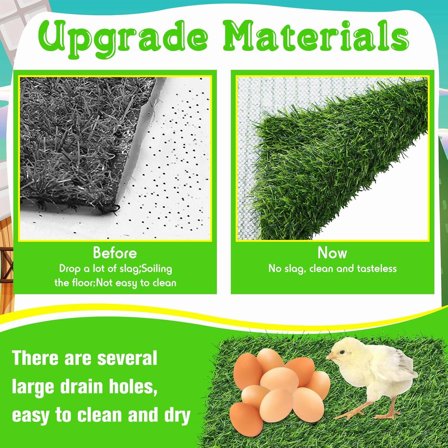 Zhengmy 12 Pcs Chickens Nesting Pads Set Nest Box Bedding Washable Nesting Pads for Chicken Coop, Artificial Grass Rug Carpet Synthetic Turf Mat, 12 x 12 x 1.2 Inches(Green)